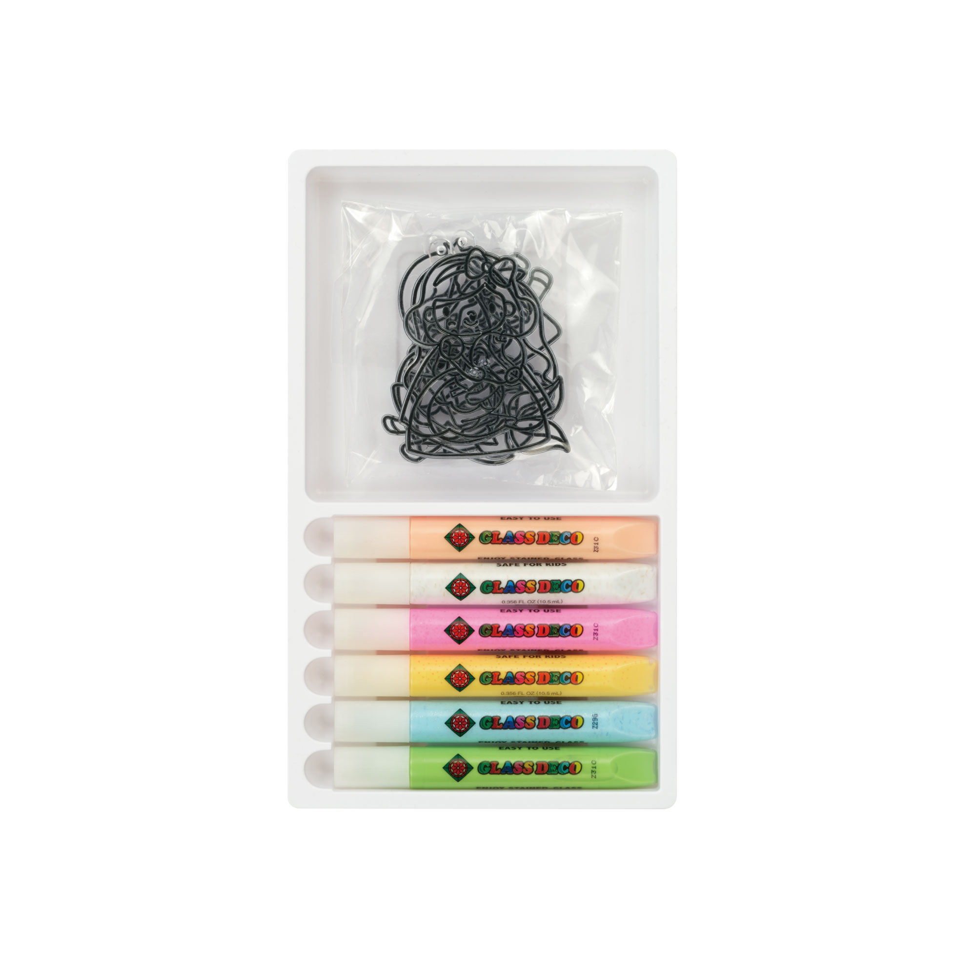 【set contents】 6 Suncatcher plates outlined with black color, Glass Deco Glue 10.5ml x 6 colors